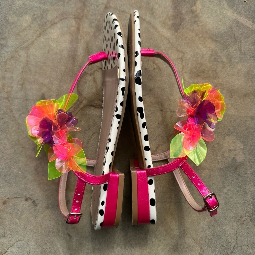 Betsey Johnson Hensly Fuchsia Multi Neon Flat Sandal Jelly Flowers​​ Size 6 EUC - Picture 5 of 7